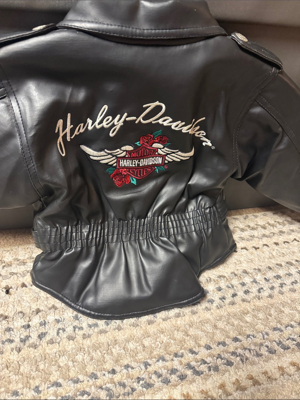 Harley-Davidson Kids Black Faux Leather Biker Jacket with Embroidered Patch